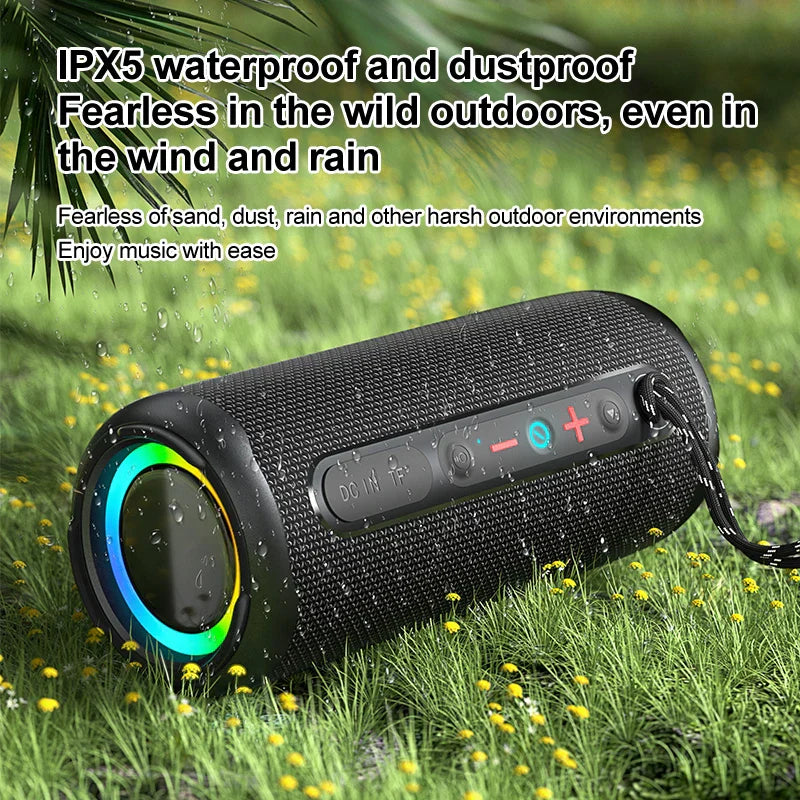 Black textured original OEM factory EBS-613 16W super bass wireless outdoor speaker with colorful LED light ring and control buttons