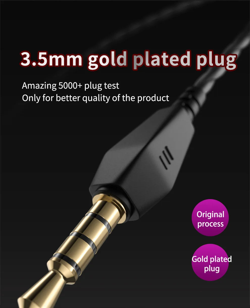 Original qkz ak6 wired sports music earbuds featuring a 3.5mm gold-plated audio plug with mic copper driver and durable housing