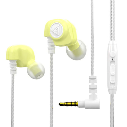 Original qkz sk5 light yellow wired earbuds with glossy plastic finish and white accents featuring mic noise reduction for game music sports fashion design