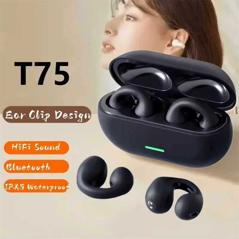 Black original t75 tws bluetooth earphones sport wireless earbuds with ipx5 waterproof rating for iphone xiaomi phones
