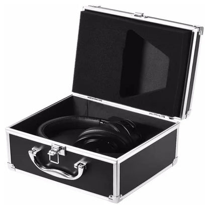 Black original takstar pro82 professional monitor headphones with adjustable bass in a silver-trimmed hard-shell case for stereo pc recording