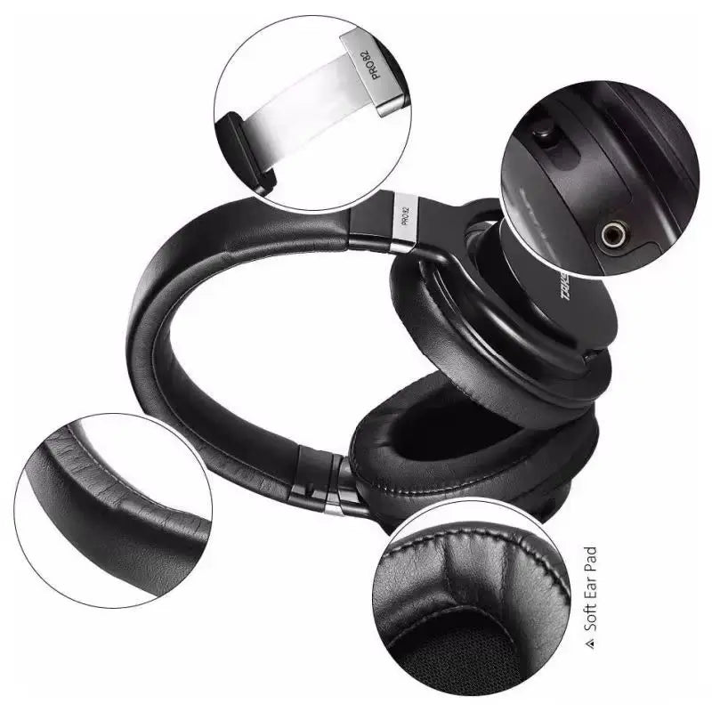 Black original takstar pro82 professional monitor headphones with padded ear cups and silver metal hardware for stereo pc recording