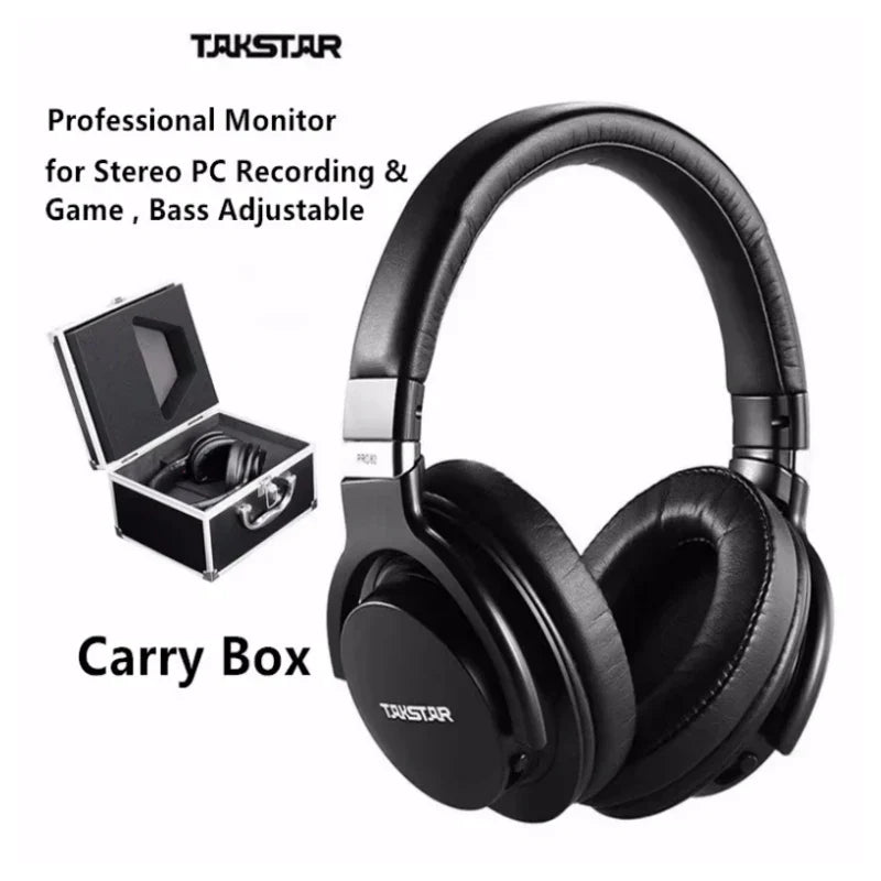 Black original takstar pro82 professional monitor headphones with padded leather earcups for stereo pc recording and gaming