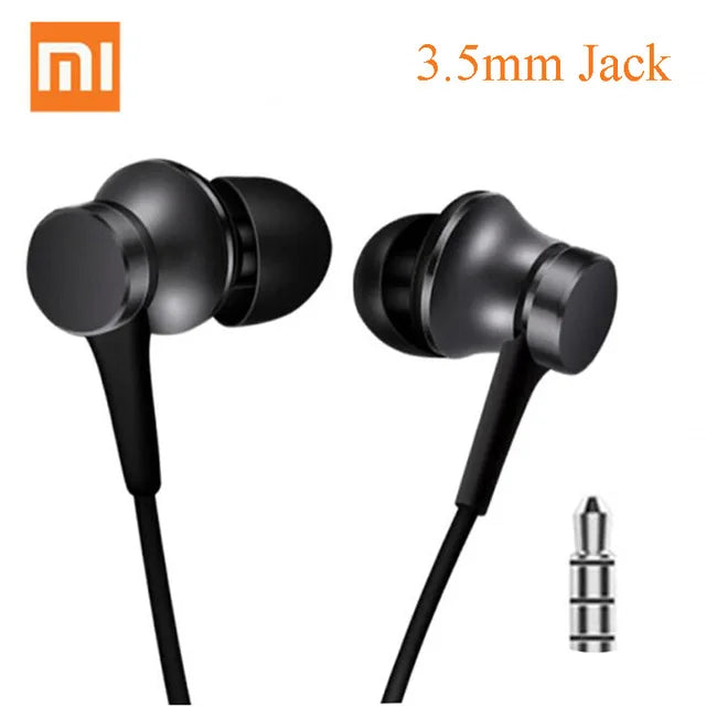 Black original xiaomi headset mi piston 3 wire control earphone with matte finish and 3.5mm jack for huawei xiaomi smartphone music stereo mic