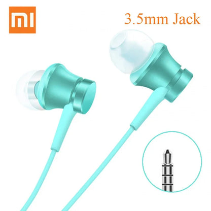 Teal xiaomi mi piston 3 in-ear wire control earphone with 3.5mm jack and music stereo mic for huawei xiaomi smartphone