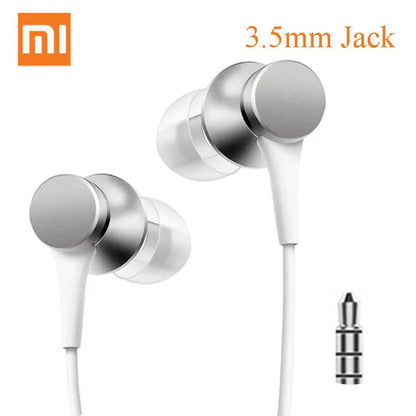 Original xiaomi headset mi piston 3 silver and white wire control earphone with 35mm jack and music stereo mic for huawei xiaomi smartphone