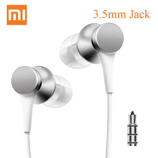 Original xiaomi headset mi piston 3 silver and white wire control earphone with 35mm jack and music stereo mic for huawei xiaomi smartphone