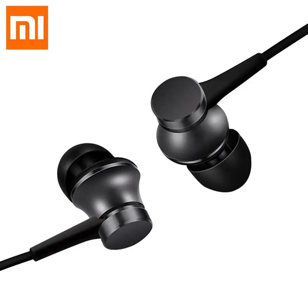 Black original xiaomi mi piston 3 in-ear wire control earphone with metallic finish and music stereo mic for huawei xiaomi smartphone