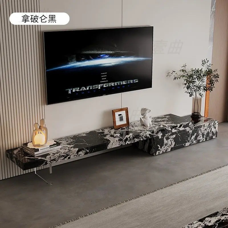 Black and white marble-patterned organizer tv stand with sleek modern design for stand luxury floor and home decor