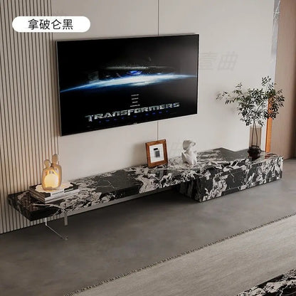 Black and white marble-patterned organizer tv stand with sleek modern design for stand luxury floor and home decor