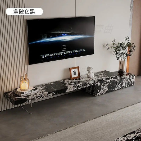 Black and white marble-patterned organizer tv stand with sleek modern design for stand luxury floor and home decor