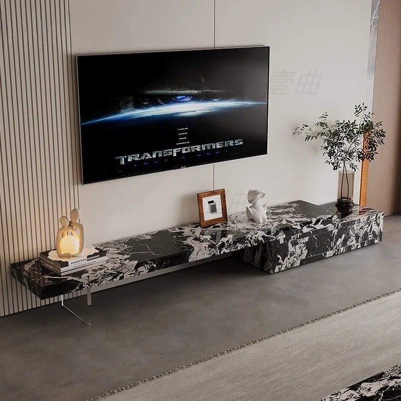 Black and white marble patterned ornament organizer tv stand luxury floor with minimalist nordic design for home use