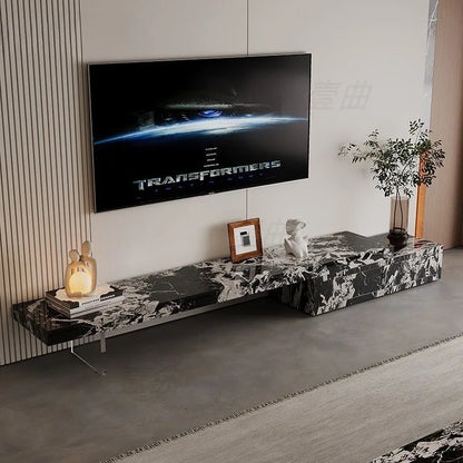 Black and white marble patterned ornament organizer tv stand luxury floor with minimalist nordic design for home use