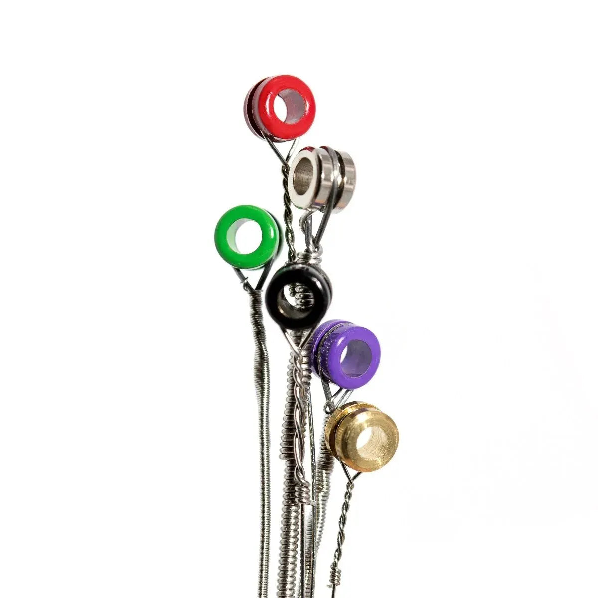 A set of colorful metallic guitar tuning pegs with red green black purple and gold caps for nickel alloy super tension musical instruments