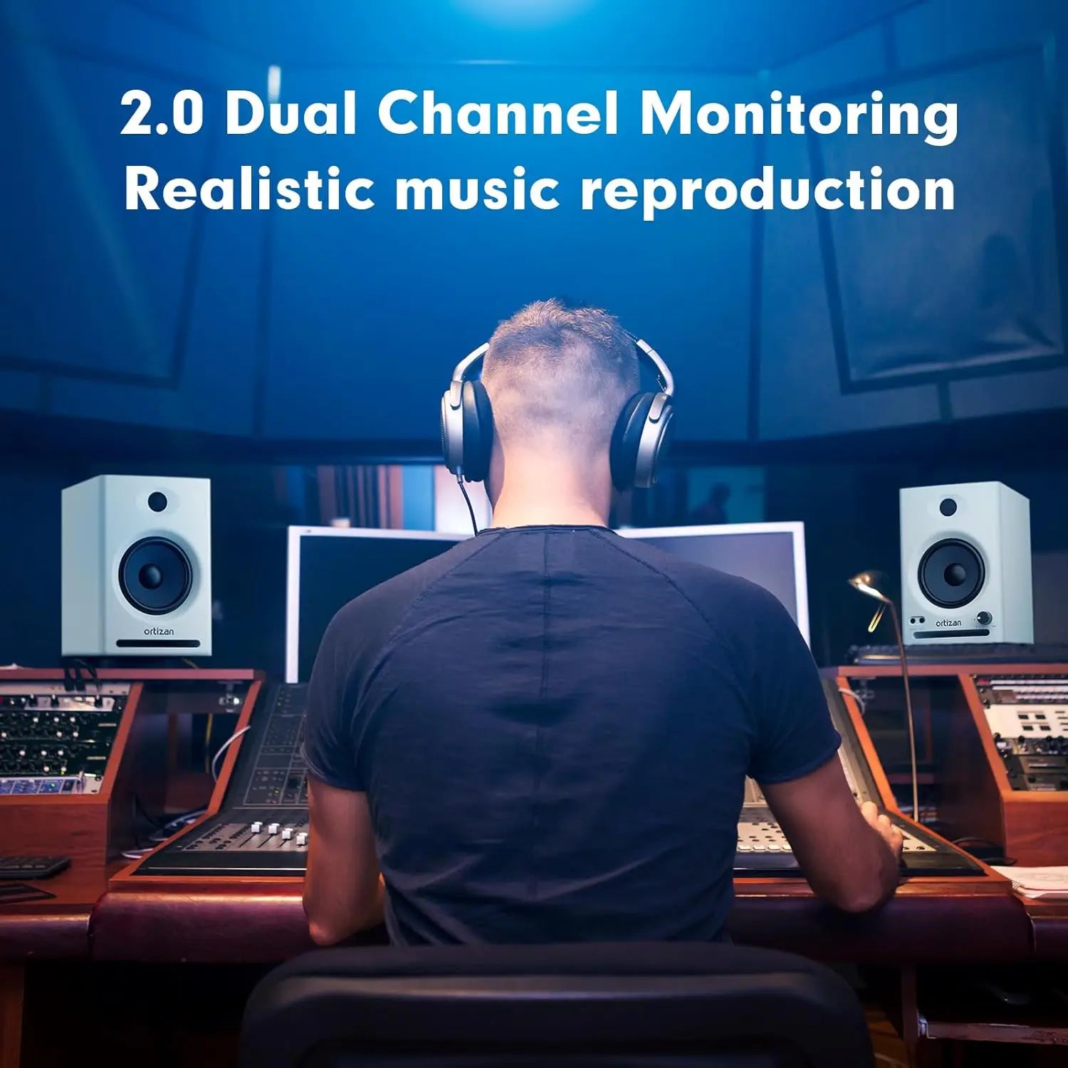 White ortian 2.0 dual channel studio monitors with black drivers and silver grilles by ortizan audio bookshelf usb dac hifi system