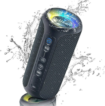 Black ortizan x8 pro bluetooth speaker with textured mesh body colorful led lighting and ipx7 waterproof design