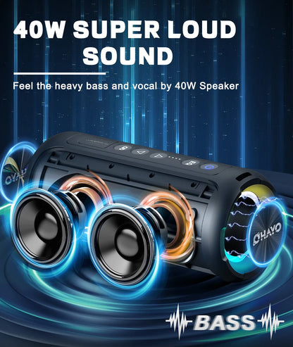 Black ortizan x8 pro bluetooth speaker with three circular drivers and glowing blue accents ipx7 waterproof design
