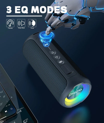 Black textured ortizan x8 pro bluetooth speaker with rainbow led lighting ipx7 waterproof portable bass boost sound box