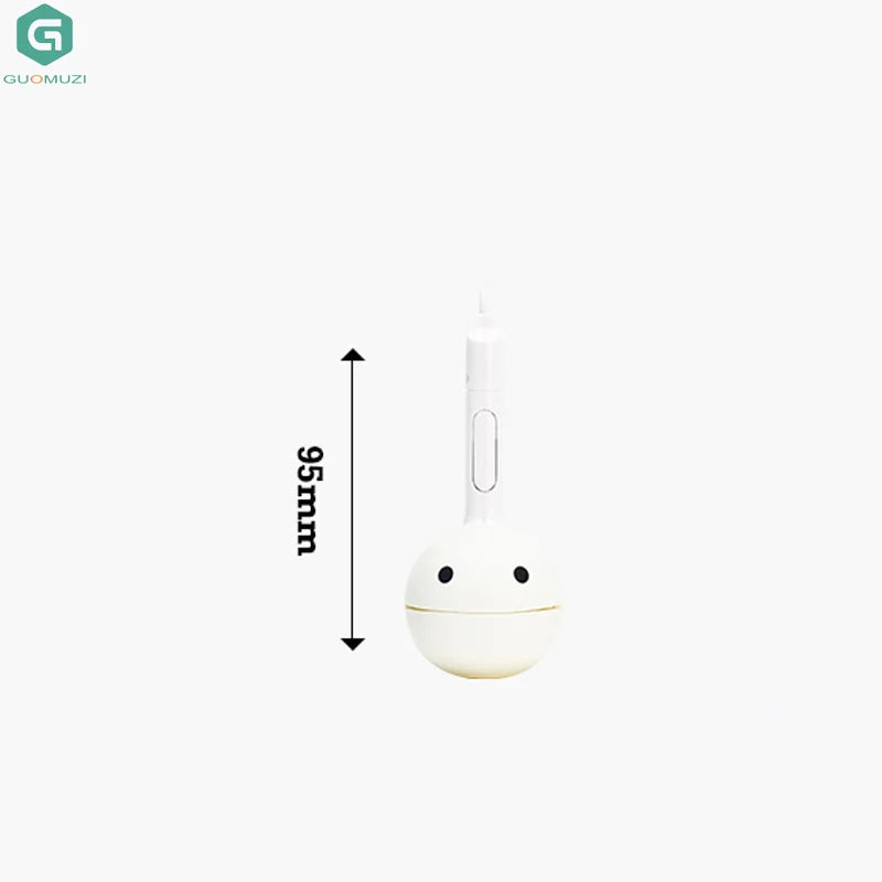 White rounded otamatone mini electronic usb flash drive with black eyes and silver sliding switch for musical toys soothing use