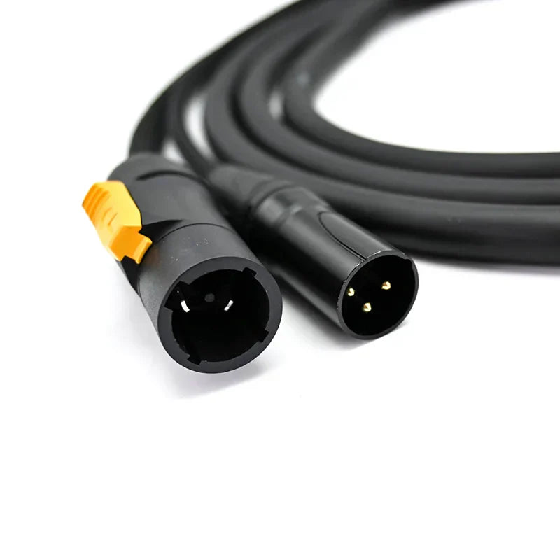 Black outdoor 3 pin dmx truecon combi xlr cable with yellow locking mechanism for speaker moving head ip65 10m xlr true1 combi