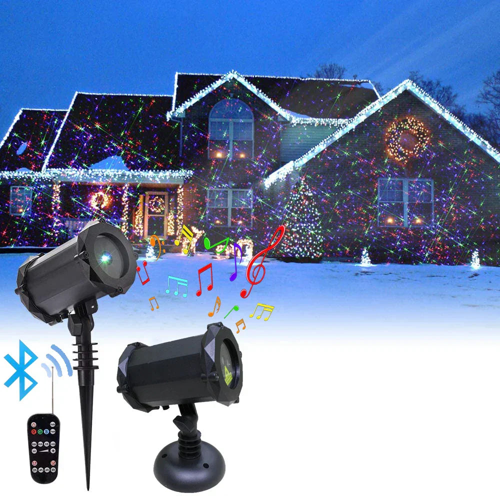 Black bluetooth laser light projector with adjustable stand and remote for outdoor indoor multi pattern decorations christmas rgb lighting