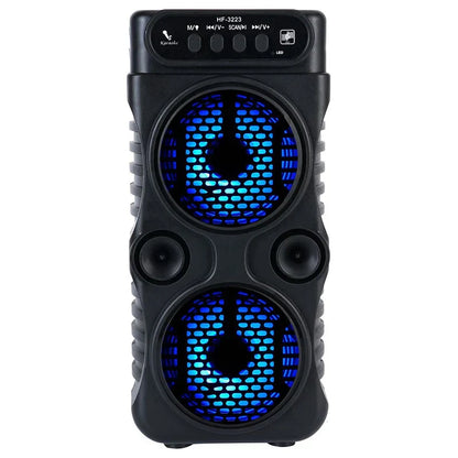 Black portable wireless speaker with dual 3 inch music stereo subwoofer blue led drivers for dancing party family use