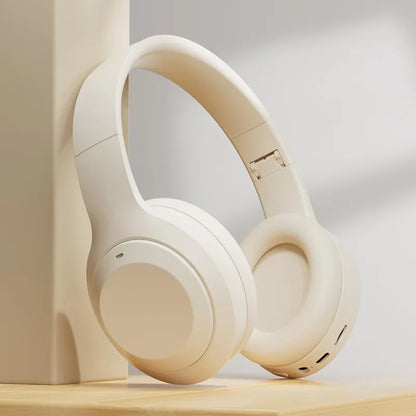 Cream-colored over ear hifi stereo wireless headphones with soft earcups support tf aux for sports gaming use
