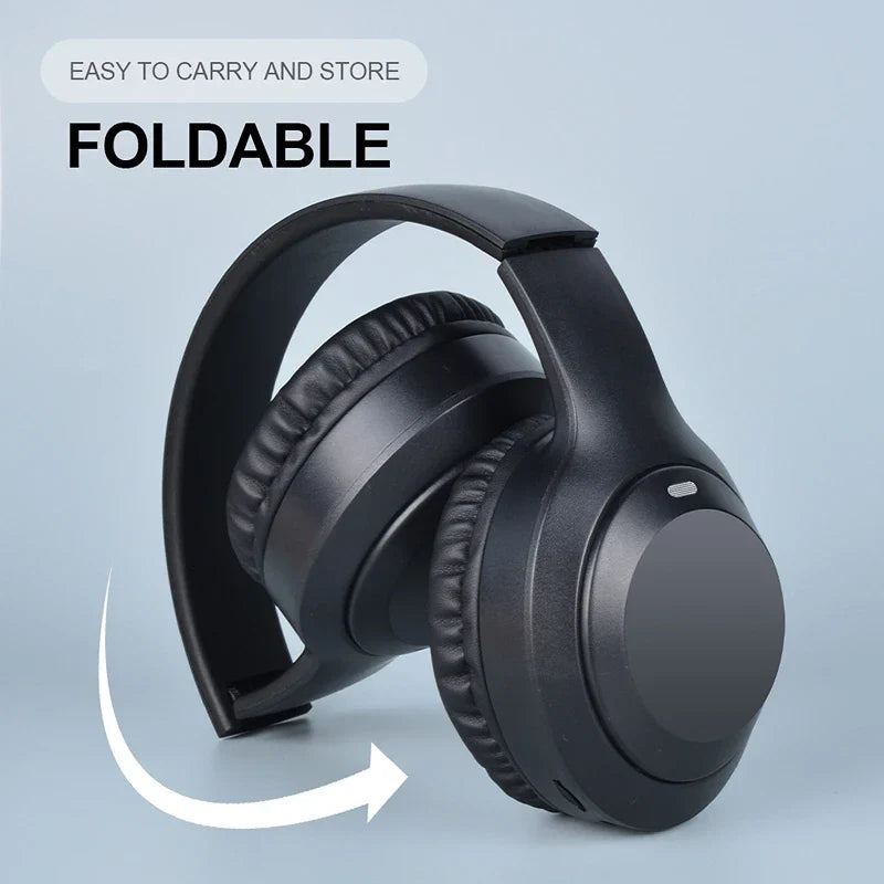 Black foldable over ear headphones with padded earcups support tf aux for headphones sports gaming and ear hifi stereo use