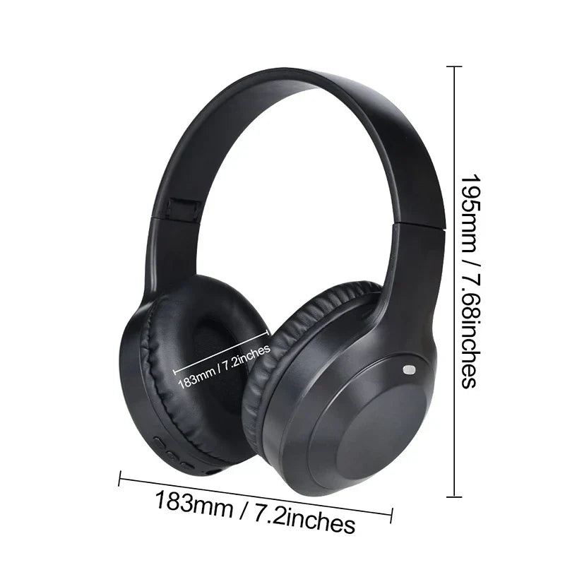 Black over-ear wireless headphones with padded earcups and minimalist design support tf aux for sports gaming ear hifi stereo