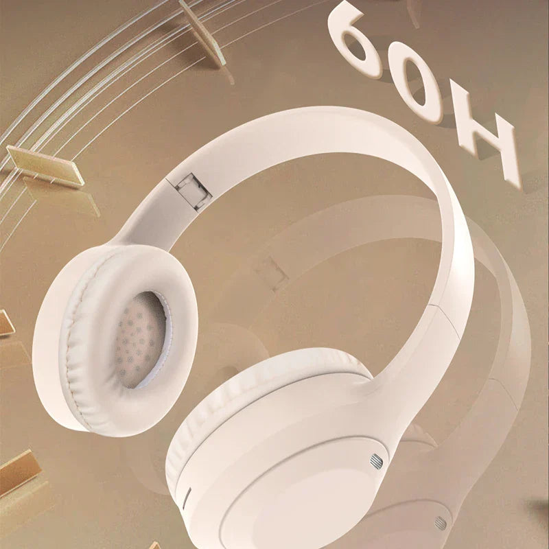 White over-ear wireless headphones with soft padded earcups support tf aux for sports gaming ear hifi stereo sound