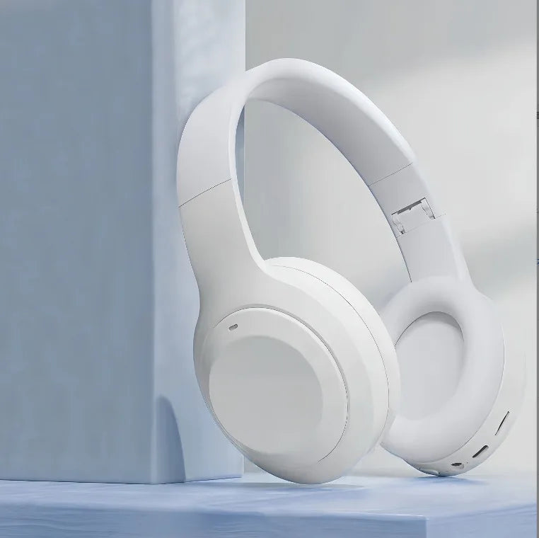 White over-ear wireless headphones with soft earcups support tf aux ear hifi stereo for sports gaming use