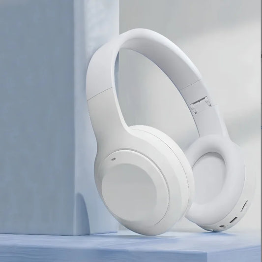 White over-ear wireless headphones with soft earcups support tf aux ear hifi stereo for sports gaming use