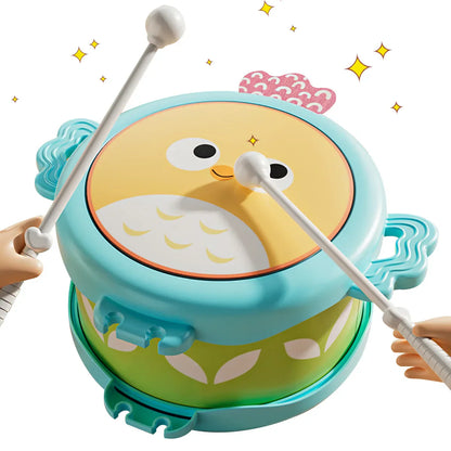 Owl double sided turquoise and green drum education musical instrument enhancing motor skills hand coordination