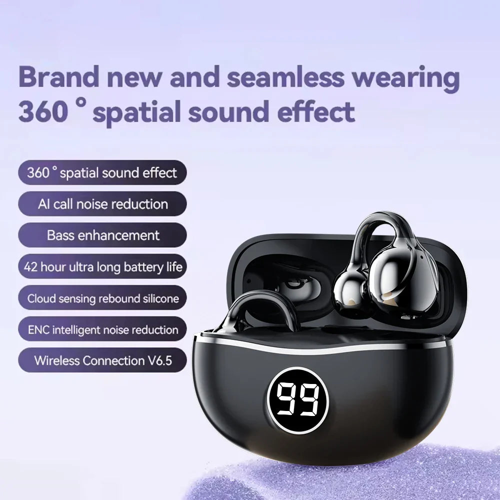 Black ows wireless fone bluetooth headset with noise canceling earphones and ergonomic design for ear music sports use