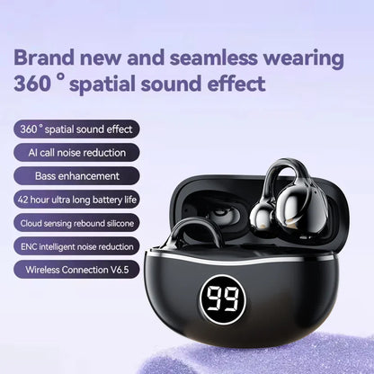 Black ows wireless fone bluetooth headset with noise canceling earphones and ergonomic design for ear music sports use