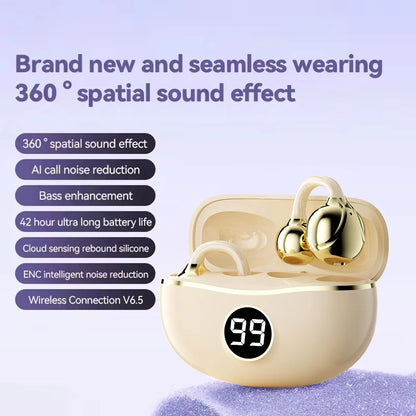 Gold-colored ows wireless headphones fone bluetooth headset with mic noise canceling earphones in cream case with display