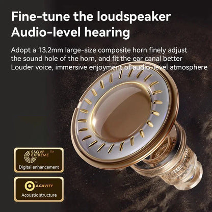 Gold-toned composite ows wireless noise canceling earphones with sleek circular design and metallic accents for ear music sports