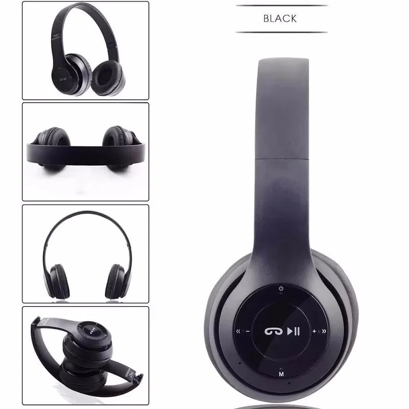 Black over-ear p47 wireless bluetooth headphone with microphone foldable headsets and bass hifi sound stereo earphone