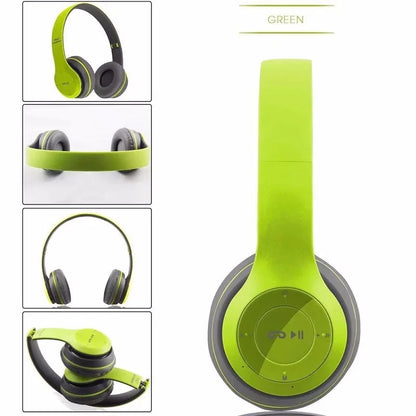 Vibrant lime green p47 wireless bluetooth over-ear headphones with microphone foldable headsets and bass hifi sound