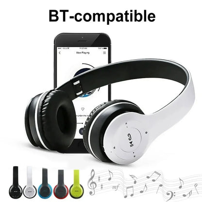 White and black p47 wireless bluetooth over-ear headphones with microphone foldable headsets and bass hifi sound