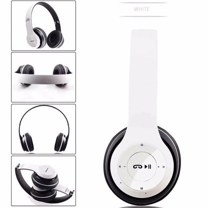White and black p47 wireless bluetooth headphone with microphone foldable headsets and bass hifi sound featuring touch controls