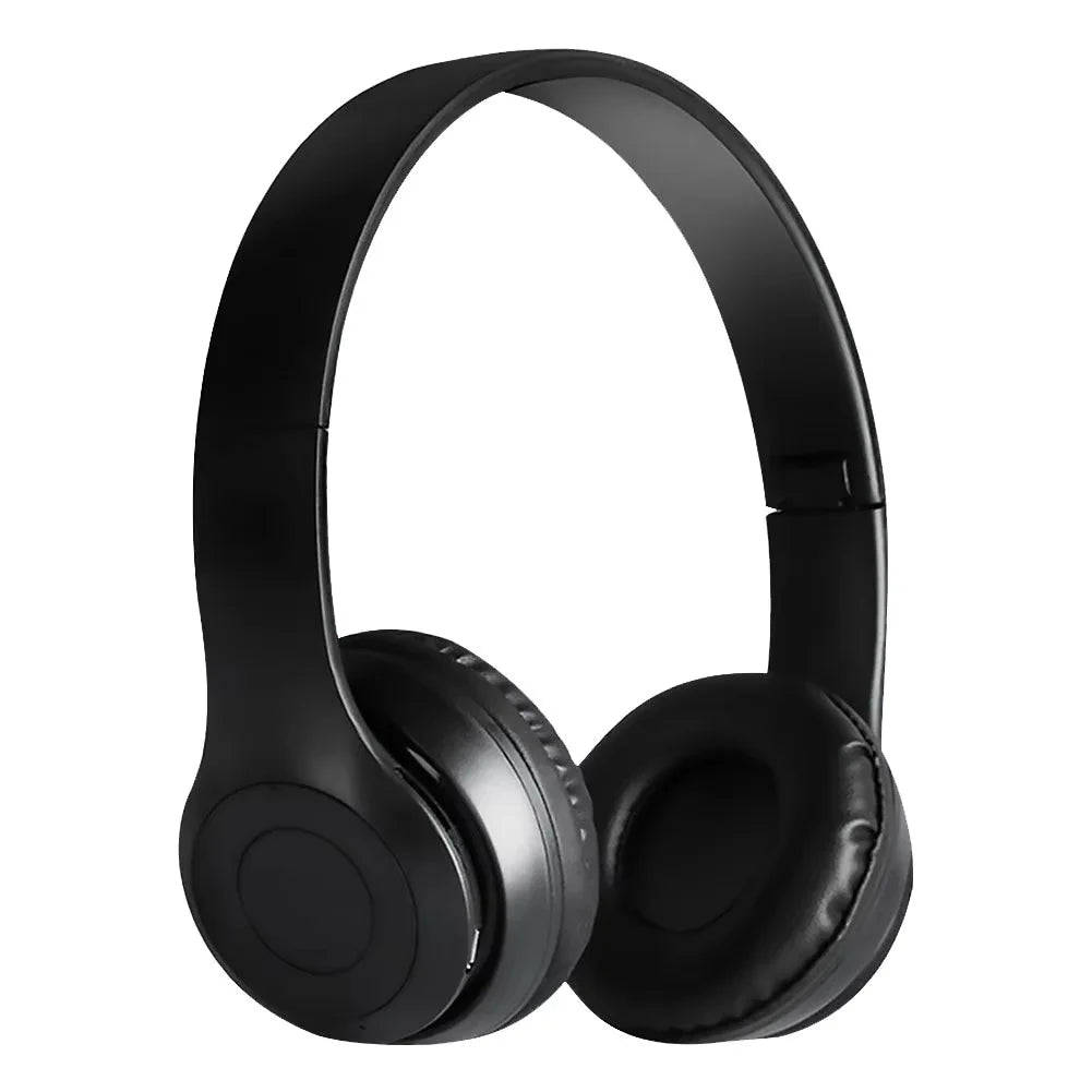 Black over-ear wireless headphones with padded earcups featuring foldable hifi stereo bass for gaming kid girl use