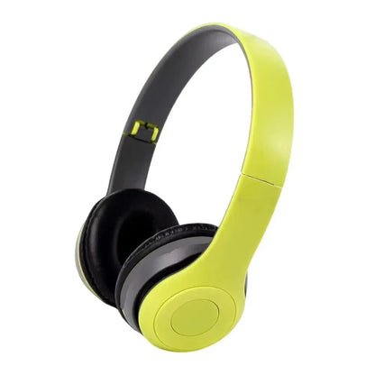 Lime green p47 wireless headphones with black earcups and gray headband accents foldable hifi stereo bass earphones for gaming kid girl