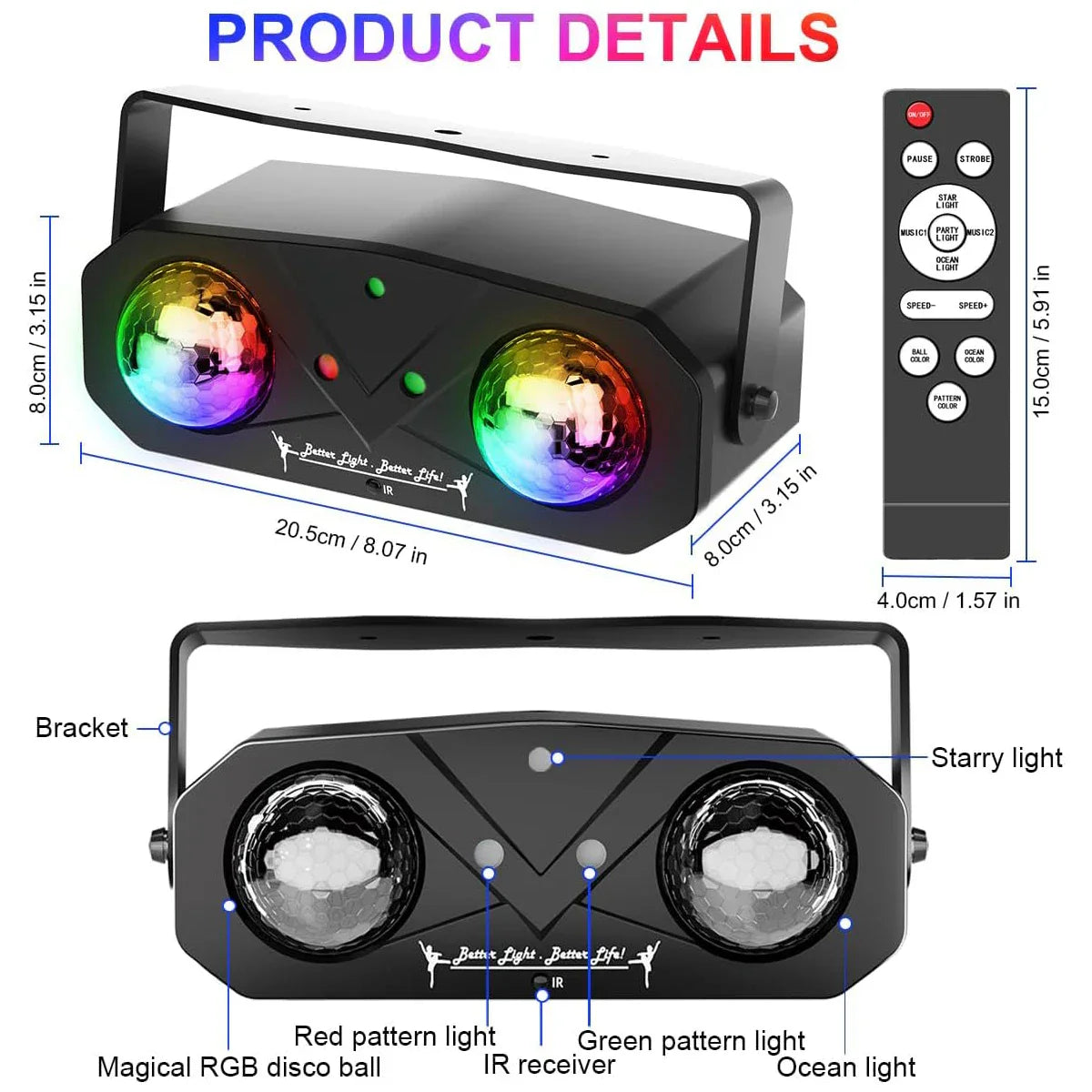 Black rectangular party disco ball laser light projector with rgb disco light strobe and remote for control stage rave