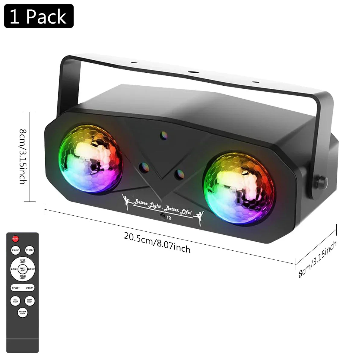 Black rectangular party disco ball laser light with two rainbow lenses and remote control for control stage rave use