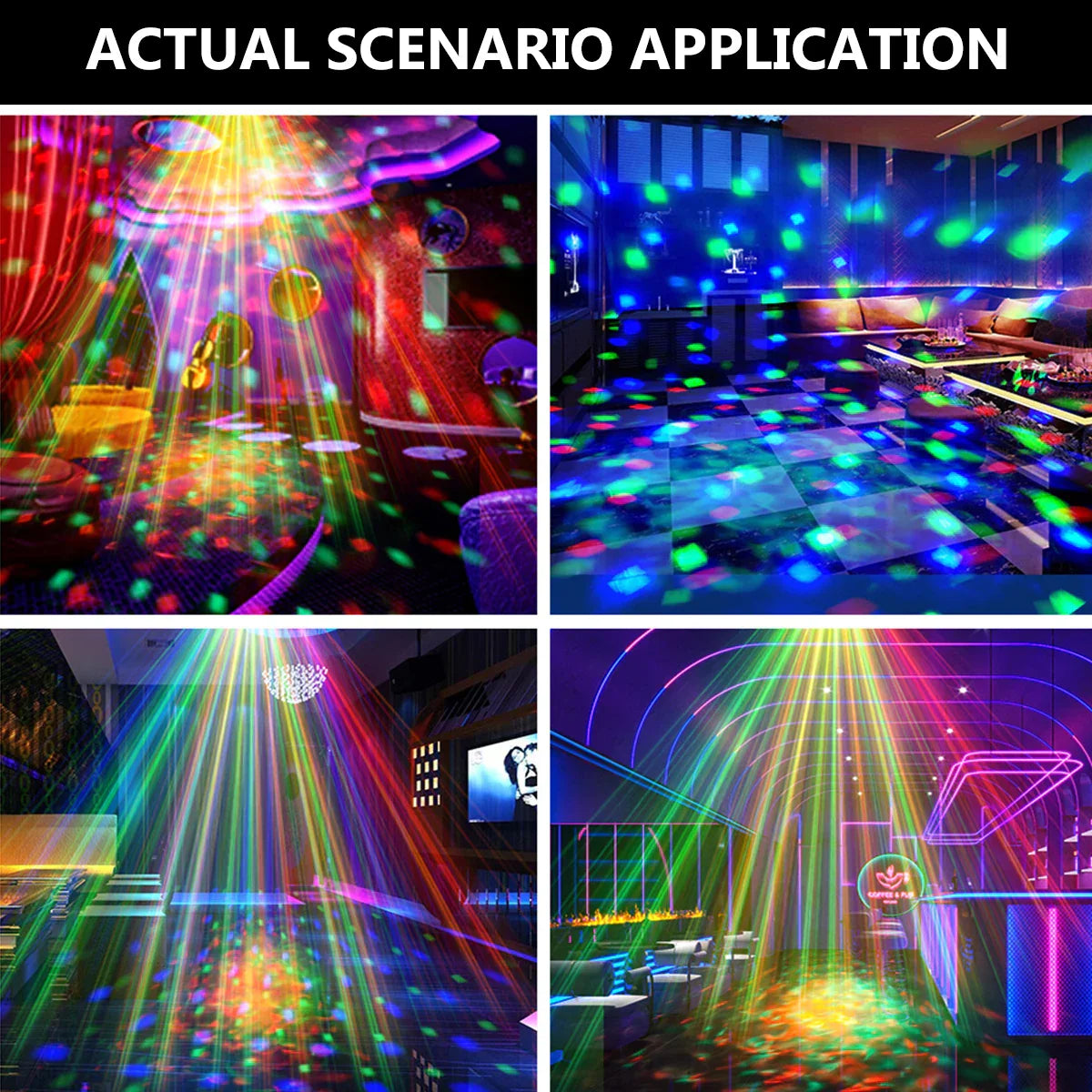 Colorful party disco ball projector creating vibrant disco light strobe patterns for control stage rave use