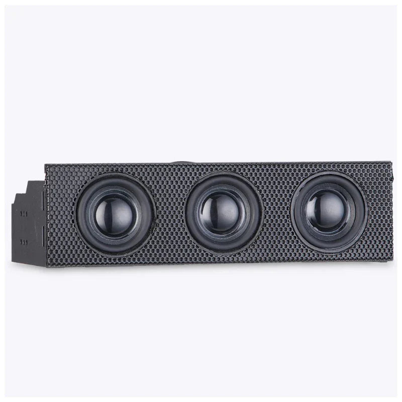 Black rectangular panel speaker stereo with three drivers and honeycomb grille for surround computer and mic loudspeaker use