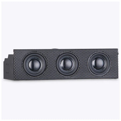 Black rectangular panel speaker stereo with three drivers and honeycomb grille for surround computer and mic loudspeaker use