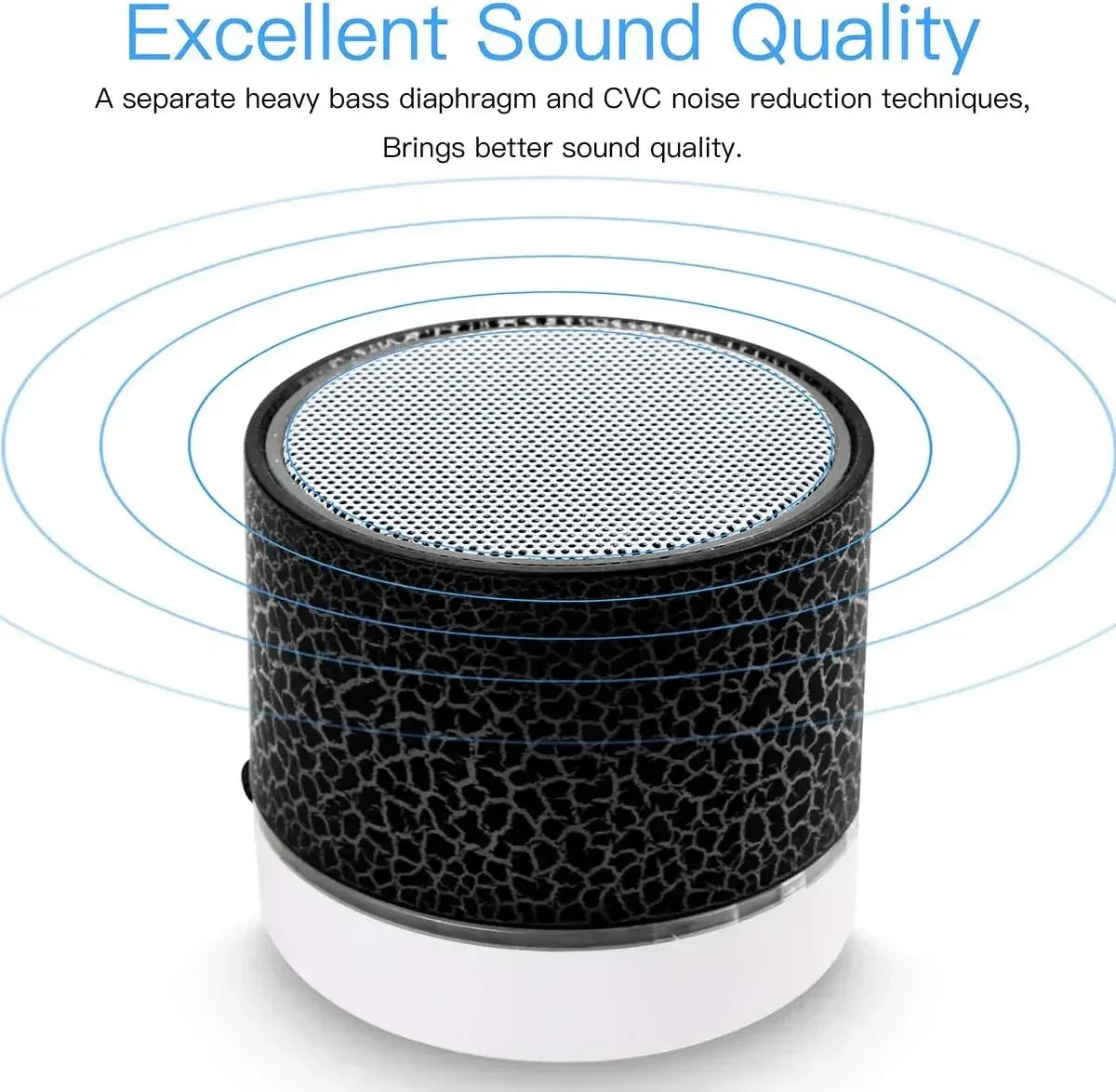Black and white portable pc speaker with textured crackle pattern and perforated grille for notebook desktop caixa use