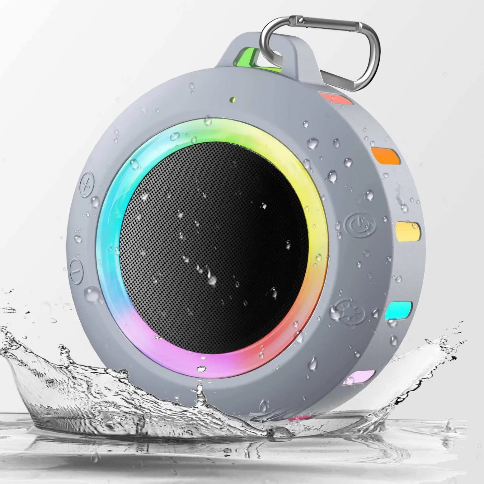 Gray waterproof bluetooth speaker with colorful led ring and side controls for pcs 500W high efficiency car audio system
